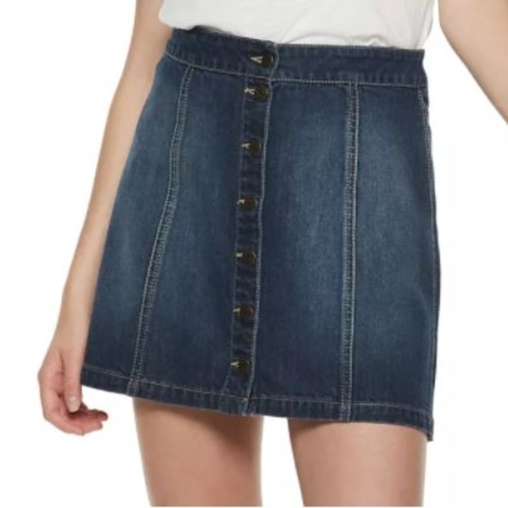 Button Front Denim A-Line Skirt 0 Juniors NWT